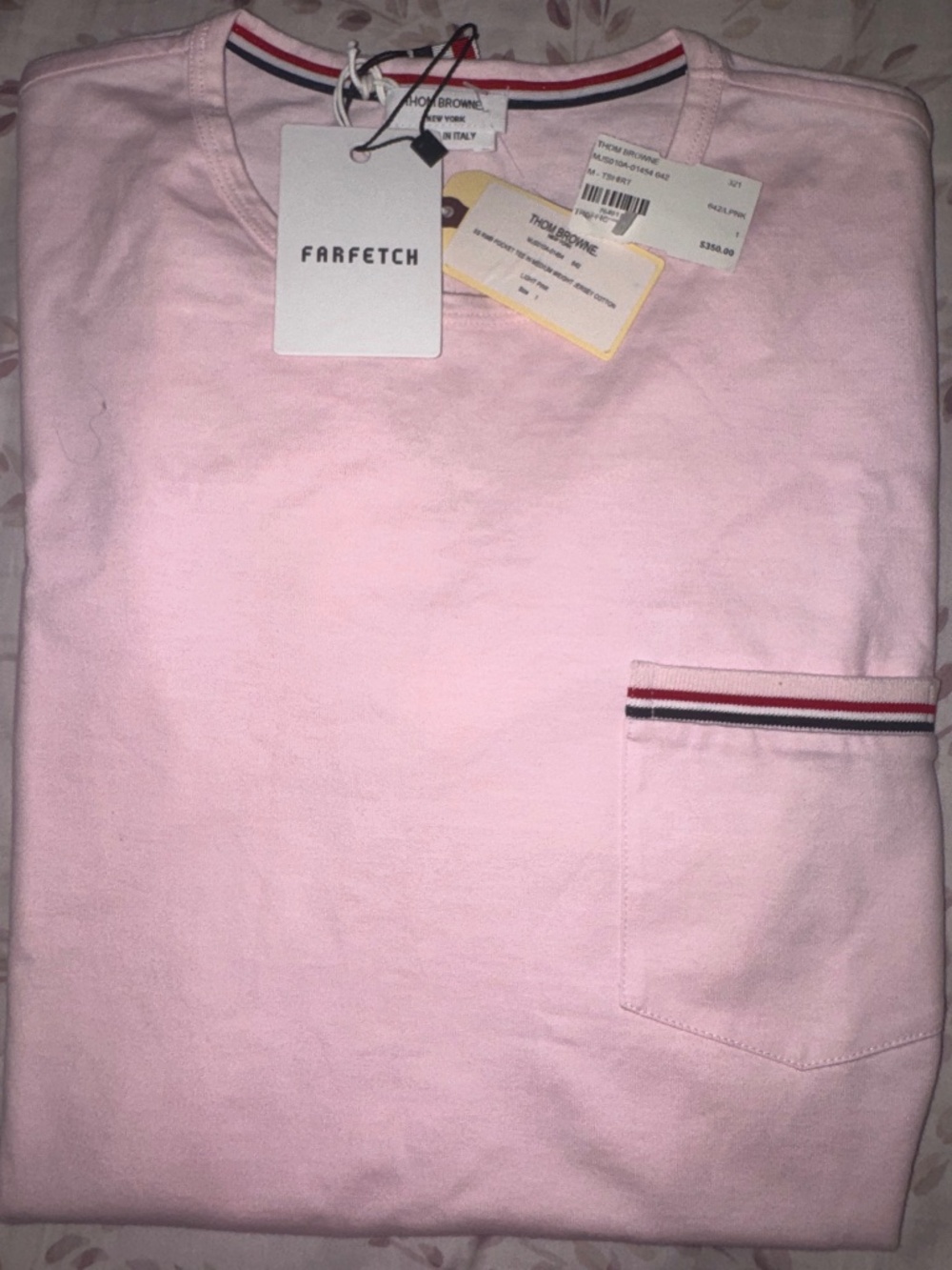 Light Pink one pocket thom Browne tee